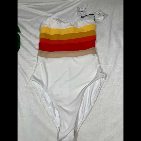 NEW $148 Robin Piccone Casey Colorblock Bandeau‎ One-Piece Swimsuit [SZ 4 ] - Picture 2 of 8